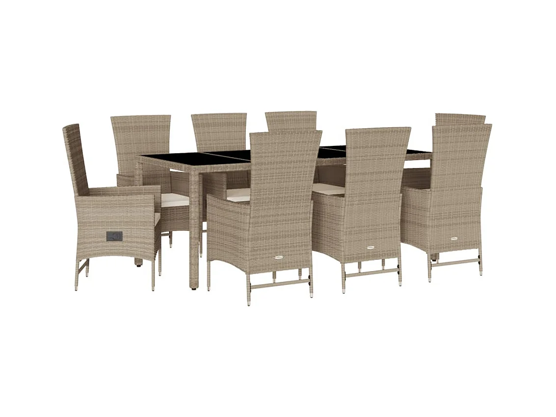 Barnesville  Ensemble à manger de jardin et coussins 9 pcs beige Poly rotin