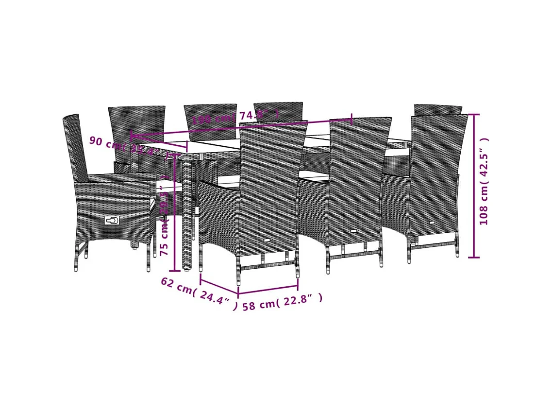 Barnesville  Ensemble à manger de jardin et coussins 9 pcs beige Poly rotin