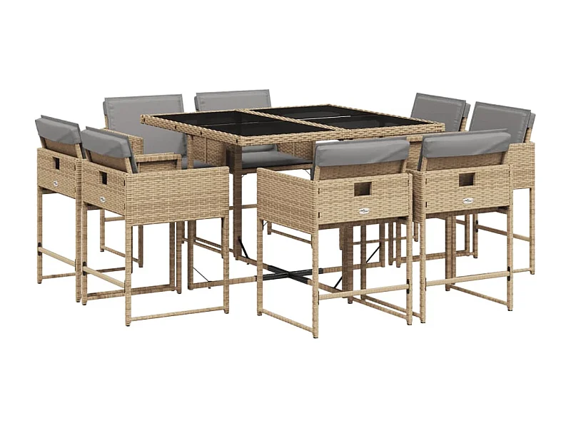 Brienne  9-delige Tuinset met kussens poly rattan gemengd beige