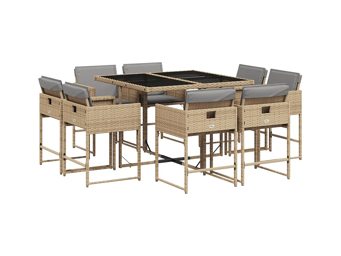 Brienne  9-delige Tuinset met kussens poly rattan gemengd beige