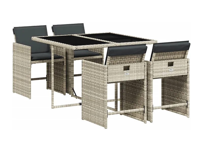 Heeswijk-Dinther  Ensemble à manger de jardin et coussins 5 pcs gris clair rotin