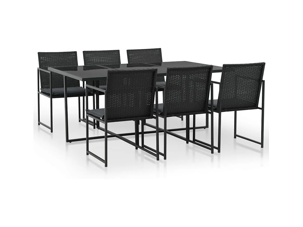 Holly Ann  Ensemble à manger d'extérieur 7pcs coussins résine tressée noir