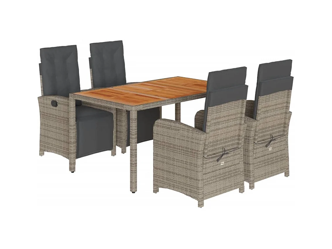 Fishers  Ensemble à manger de jardin 5 pcs coussins gris résine tressée