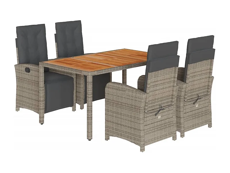 Fishers  Set comedor de jardín 5 piezas con cojines ratán sintético gris