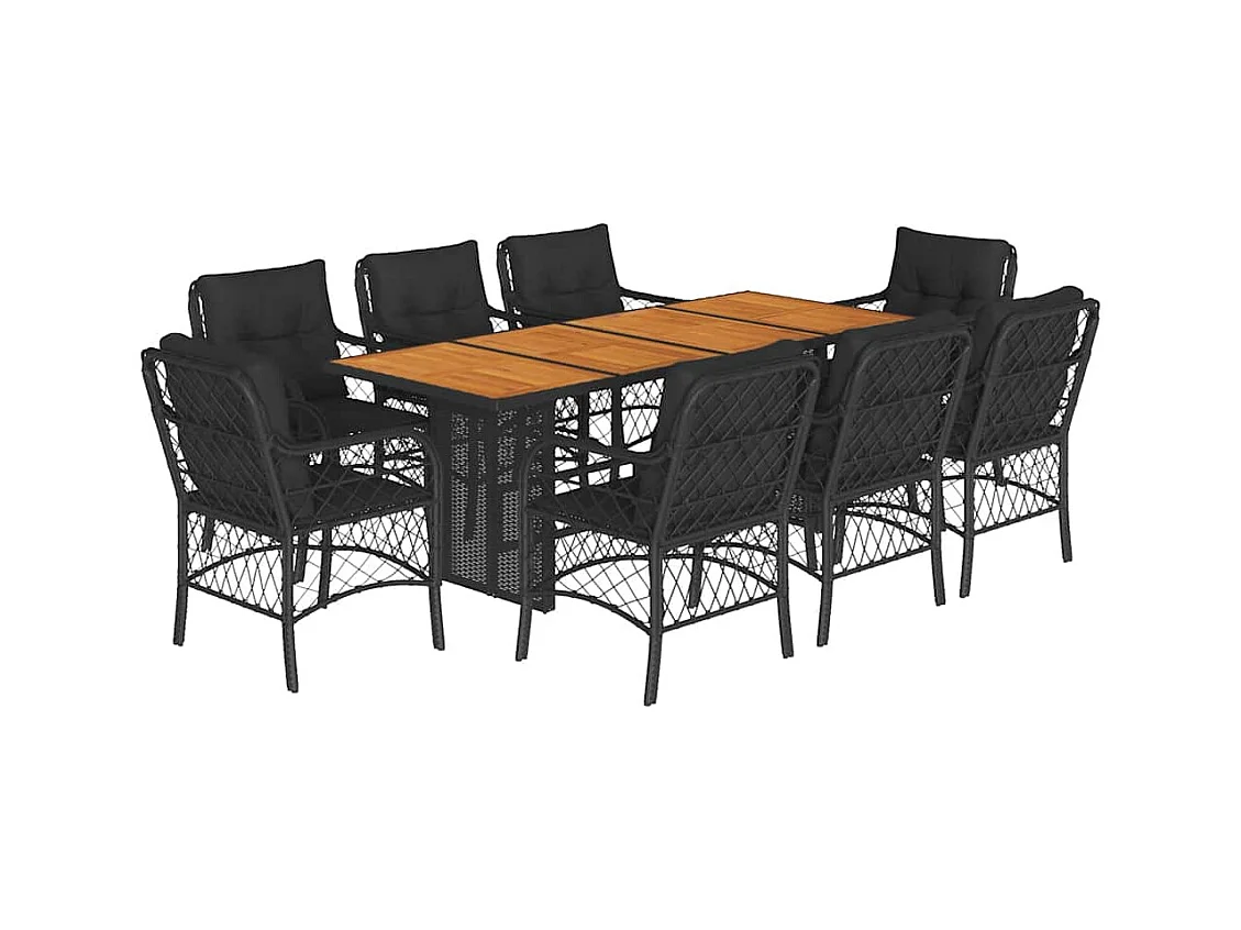 Fort Bragg  Ensemble à manger de jardin 9pcs coussins noir résine tressée