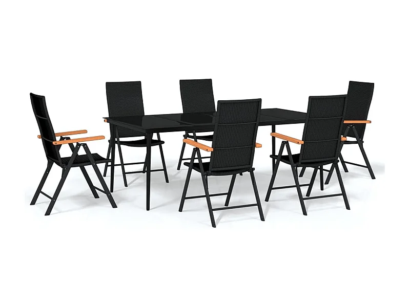 Henna  Ensemble à manger de jardin 7 pcs Noir