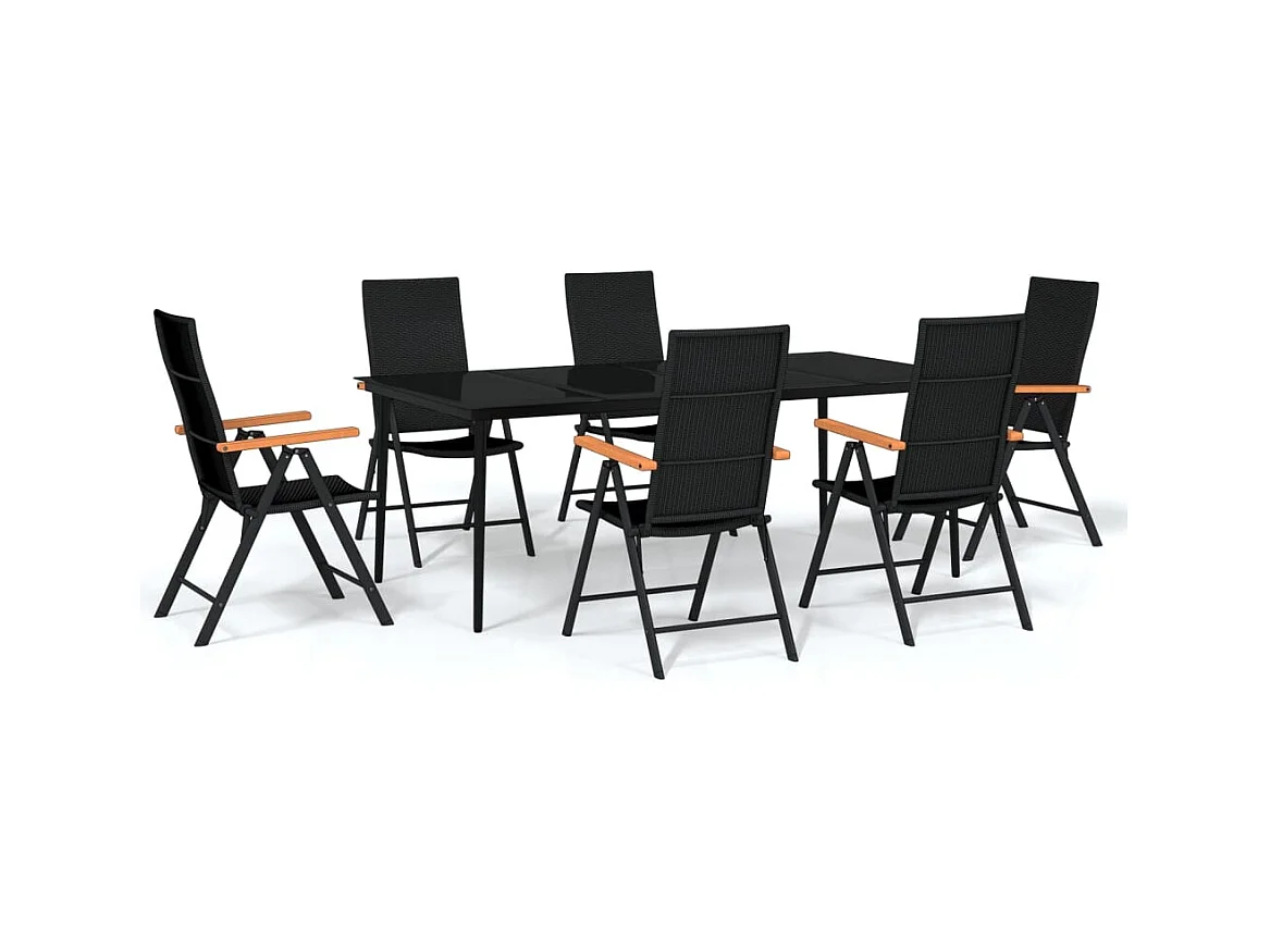 Henna  Ensemble à manger de jardin 7 pcs Noir