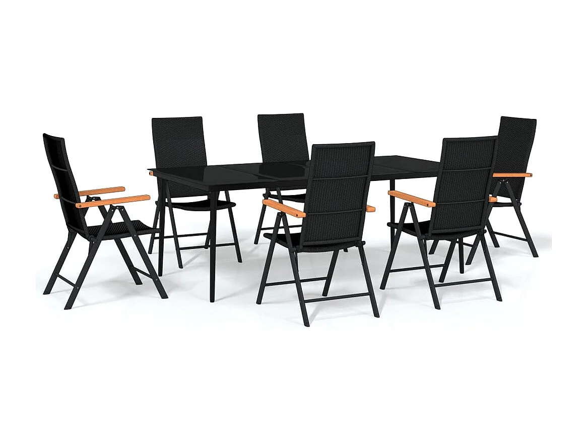 Henna  Ensemble à manger de jardin 7 pcs Noir