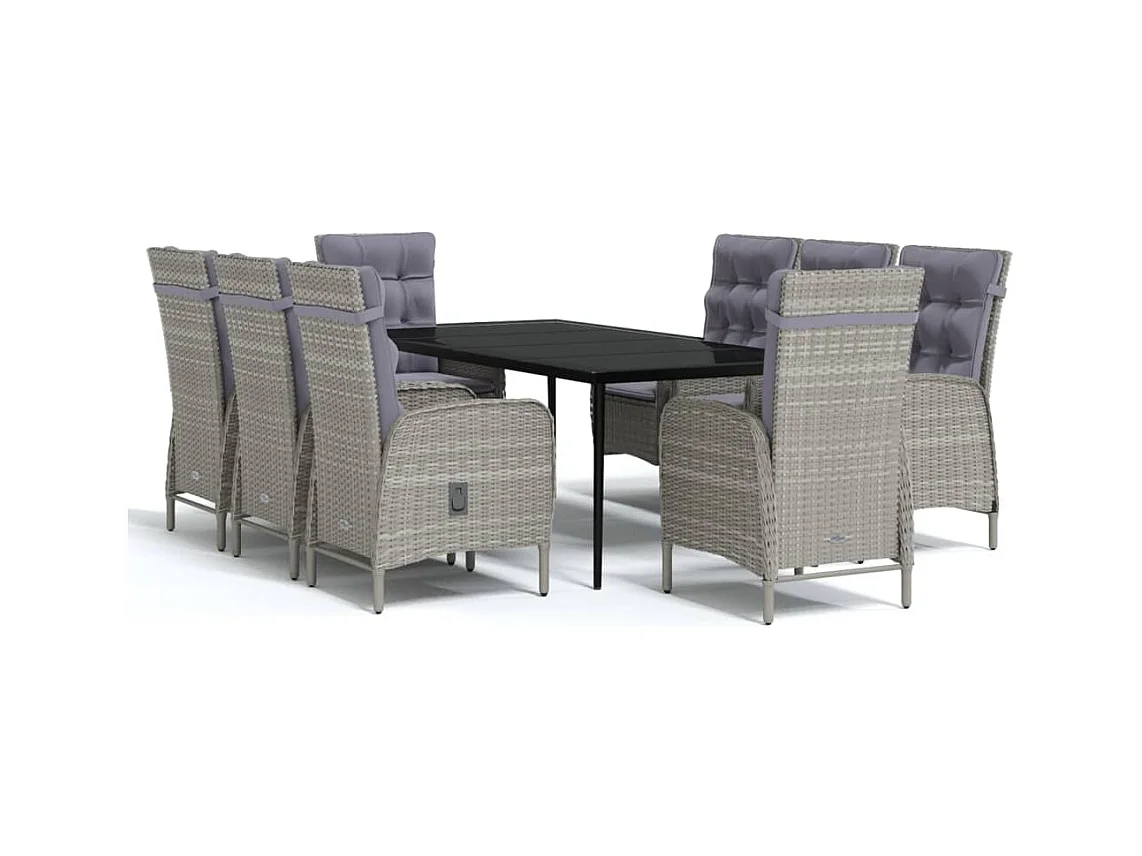 Vernon  9-delige Tuinset met kussens grijs en zwart