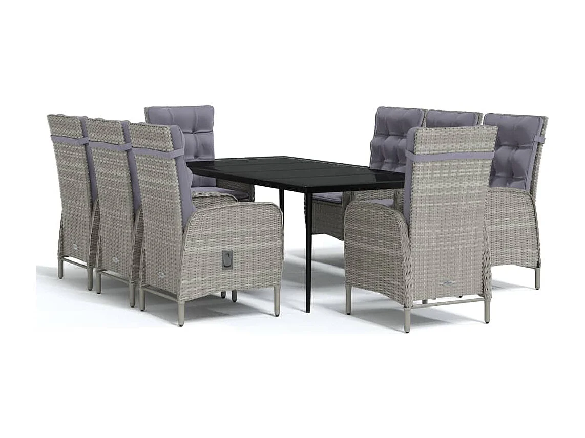 Vernon  Ensemble à manger de jardin et coussins 9 pcs Gris et noir