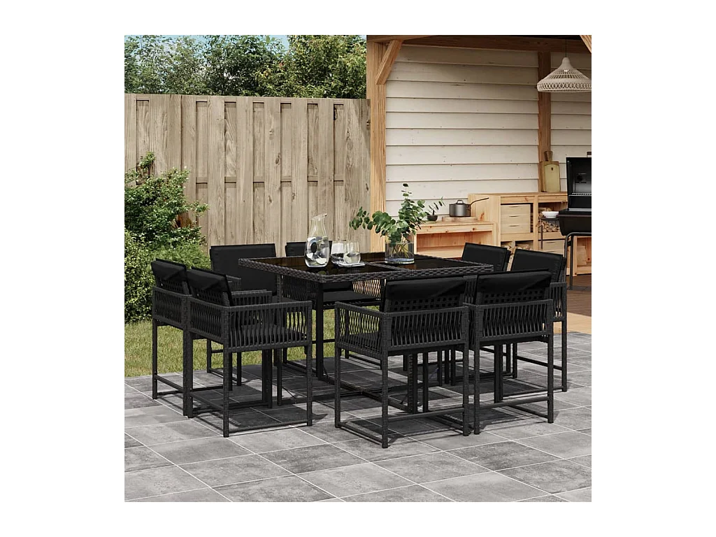 Emilia  9-delige Tuinset poly rattan zwart