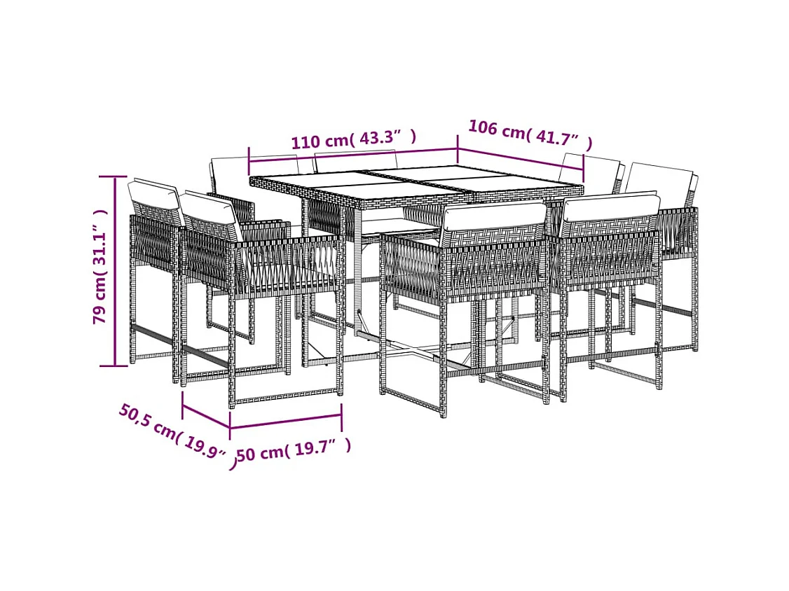 Emilia  9-delige Tuinset poly rattan zwart