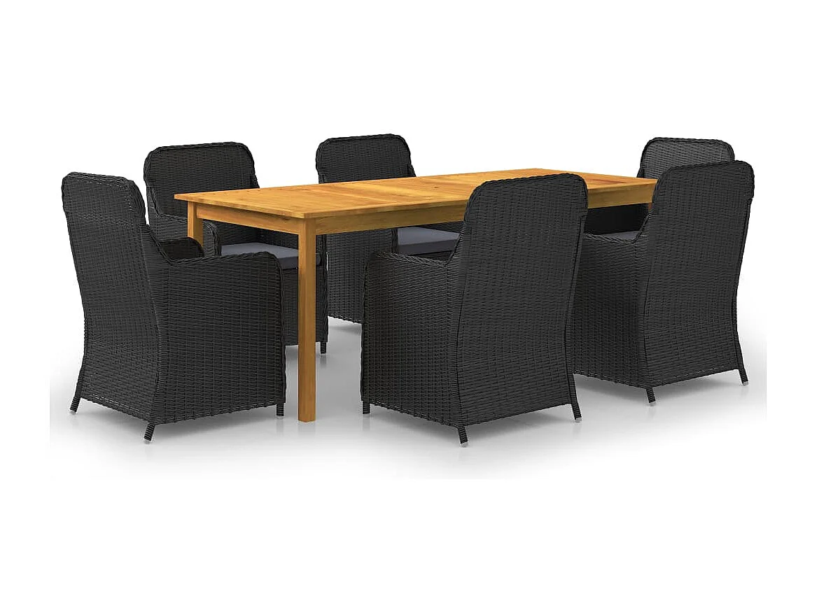 Fenral  Ensemble à manger de jardin 7 pcs Noir