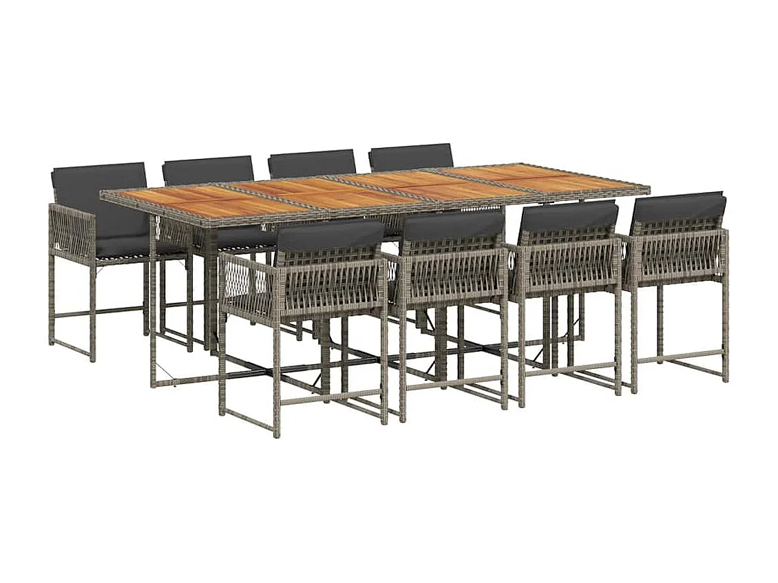 Sharif  9-delige Tuinset met kussens poly rattan grijs