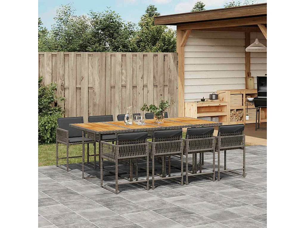 Sharif  9-delige Tuinset met kussens poly rattan grijs