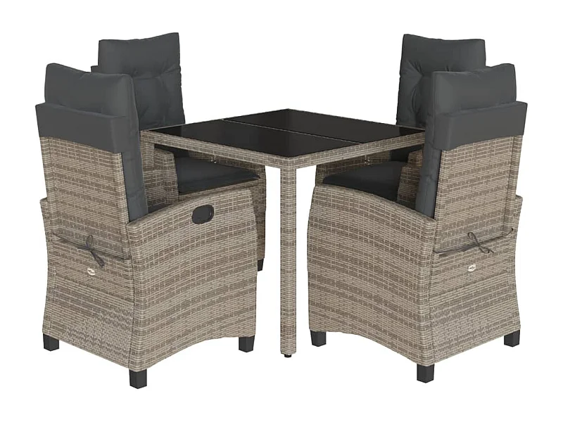 Odile  Ensemble à manger de jardin 5 pcs coussins gris résine tressée