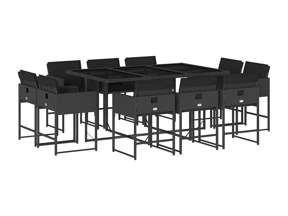 Brienne  Set de comedor jardín 11 pzas con cojines ratán sintético negro