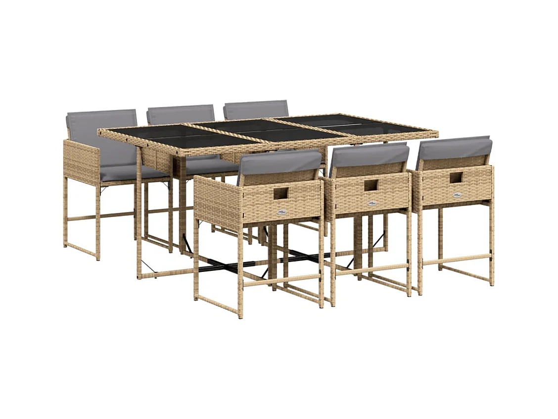 Sener  7-delige Tuinset met kussens poly rattan gemengd beige