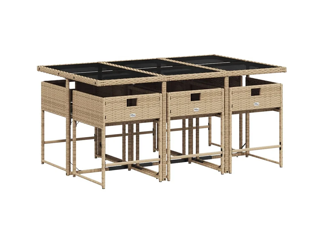 Sener  7-delige Tuinset met kussens poly rattan gemengd beige