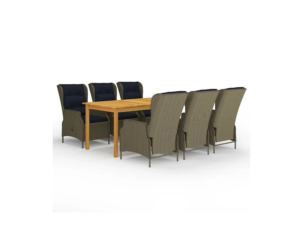 Hana  Ensemble à manger de jardin 7 pcs Marron