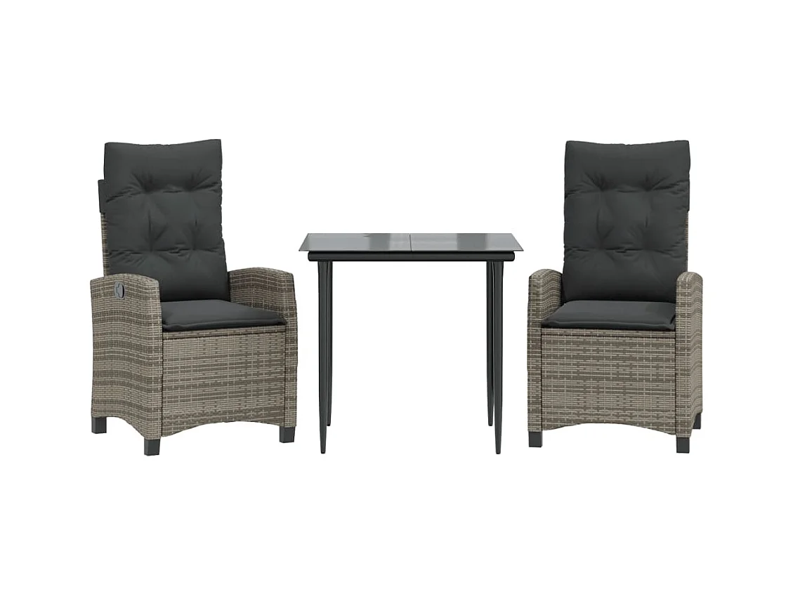 Christophe-Louis  Ensemble à manger de jardin 3 pcs coussins gris résine tressée