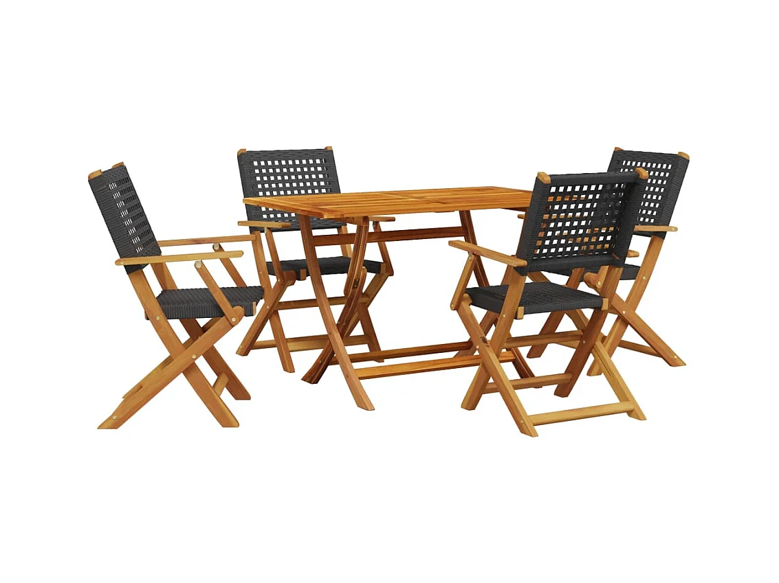 Katryn  Set de comedor de jardín 5 pzas ratán PE madera maciza negro