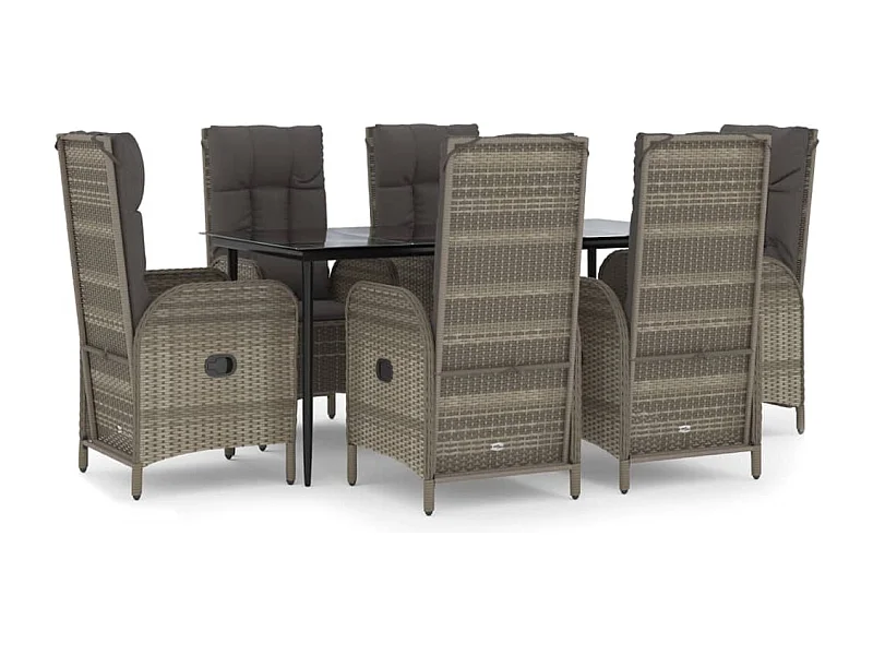 Lochem  Ensemble à manger jardin et coussins 7 pcs Noir et gris Rotin