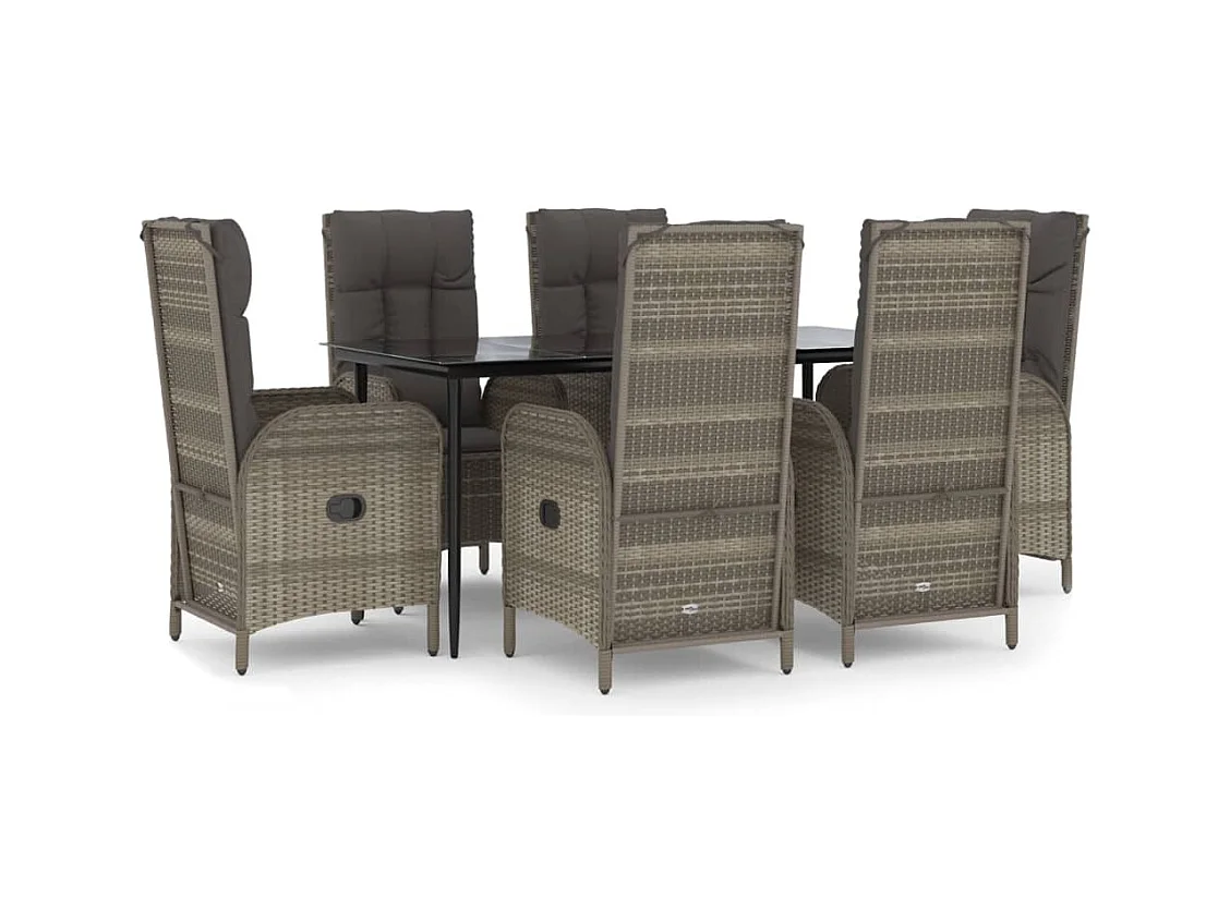 Lochem  Ensemble à manger jardin et coussins 7 pcs Noir et gris Rotin