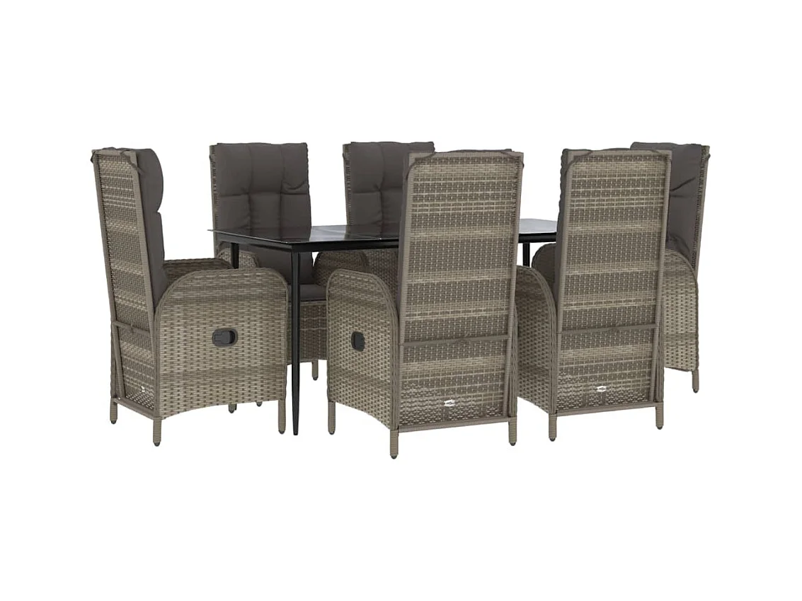 Lochem  Ensemble à manger jardin et coussins 7 pcs Noir et gris Rotin