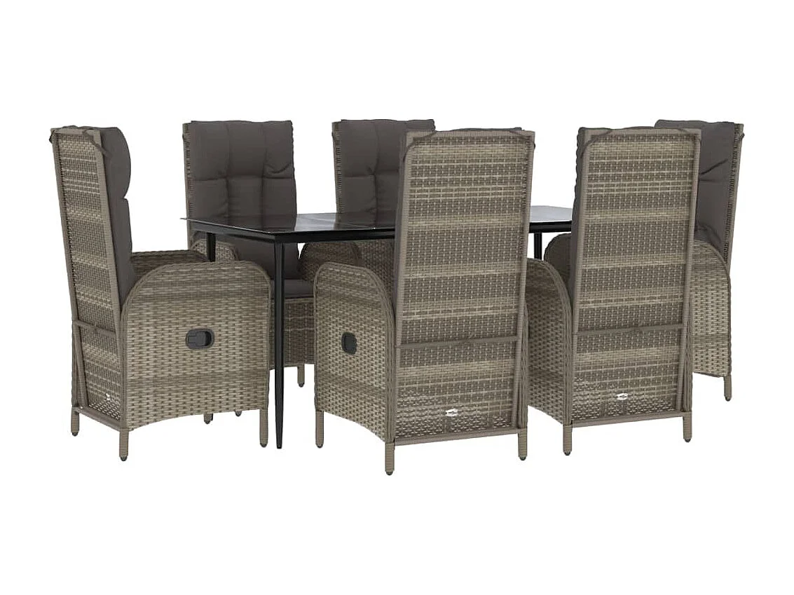 Lochem  Ensemble à manger jardin et coussins 7 pcs Noir et gris Rotin