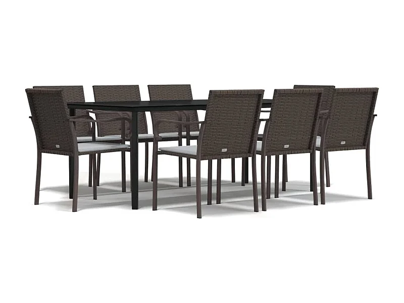 Leonie  Ensemble à manger de jardin 9 pcs coussins résine tressée acier