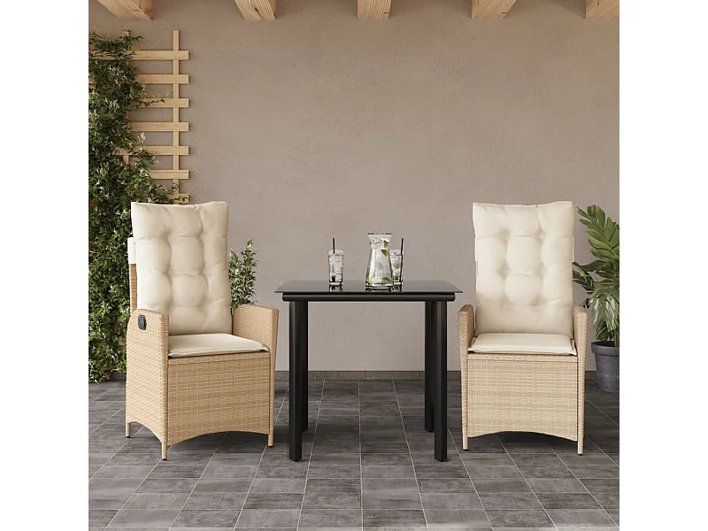 Garden Furniture -  Set comedor de jardín 3 pzas con cojines ratán sintético beige