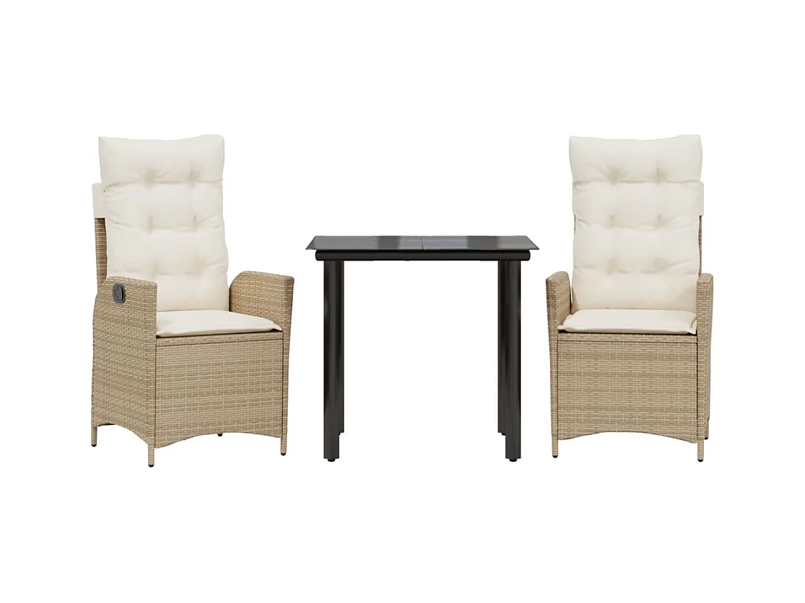 Garden Furniture -  Set comedor de jardín 3 pzas con cojines ratán sintético beige