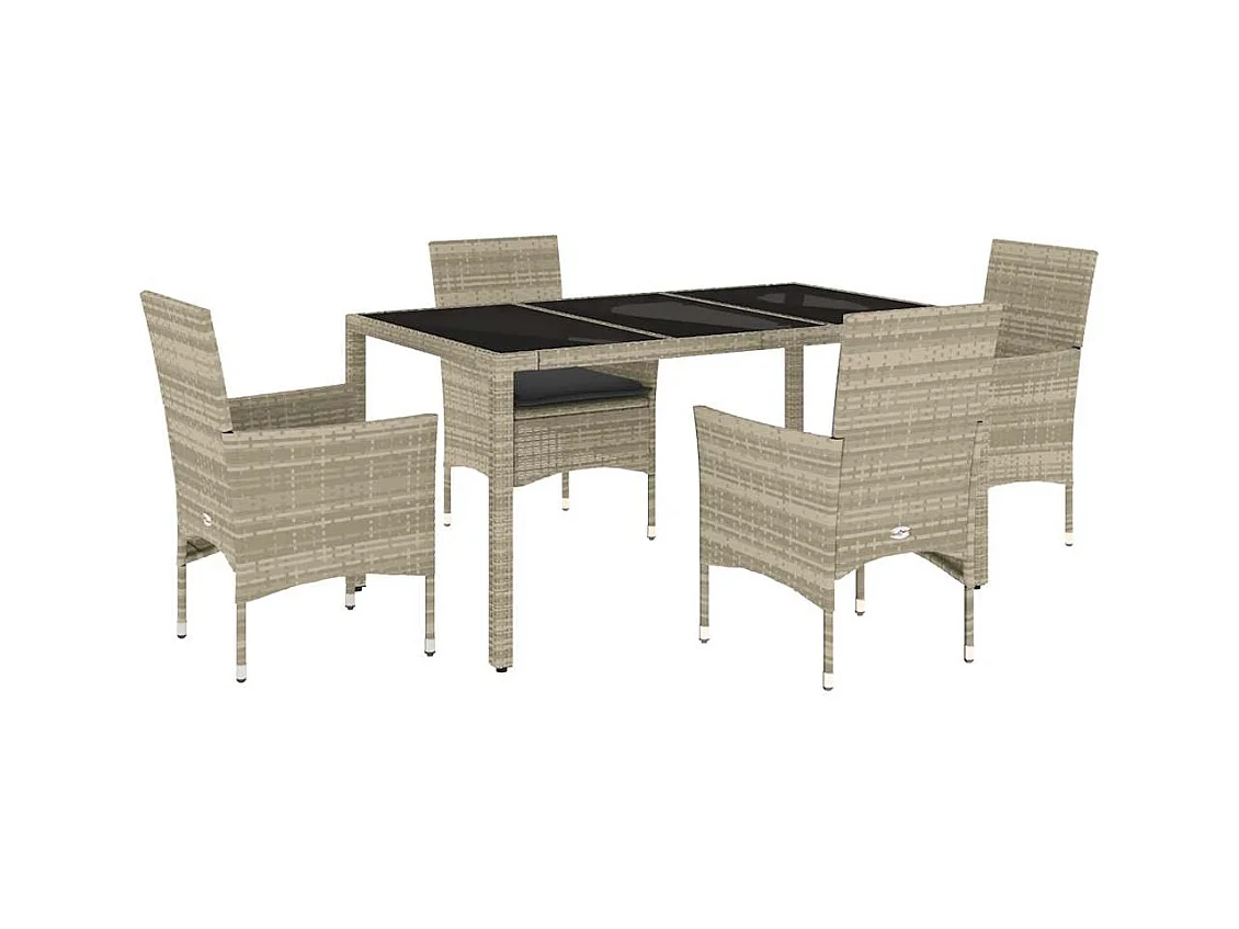 Stafford Springs  Ensemble à manger de jardin avec coussins 5 pcs rotin et verre