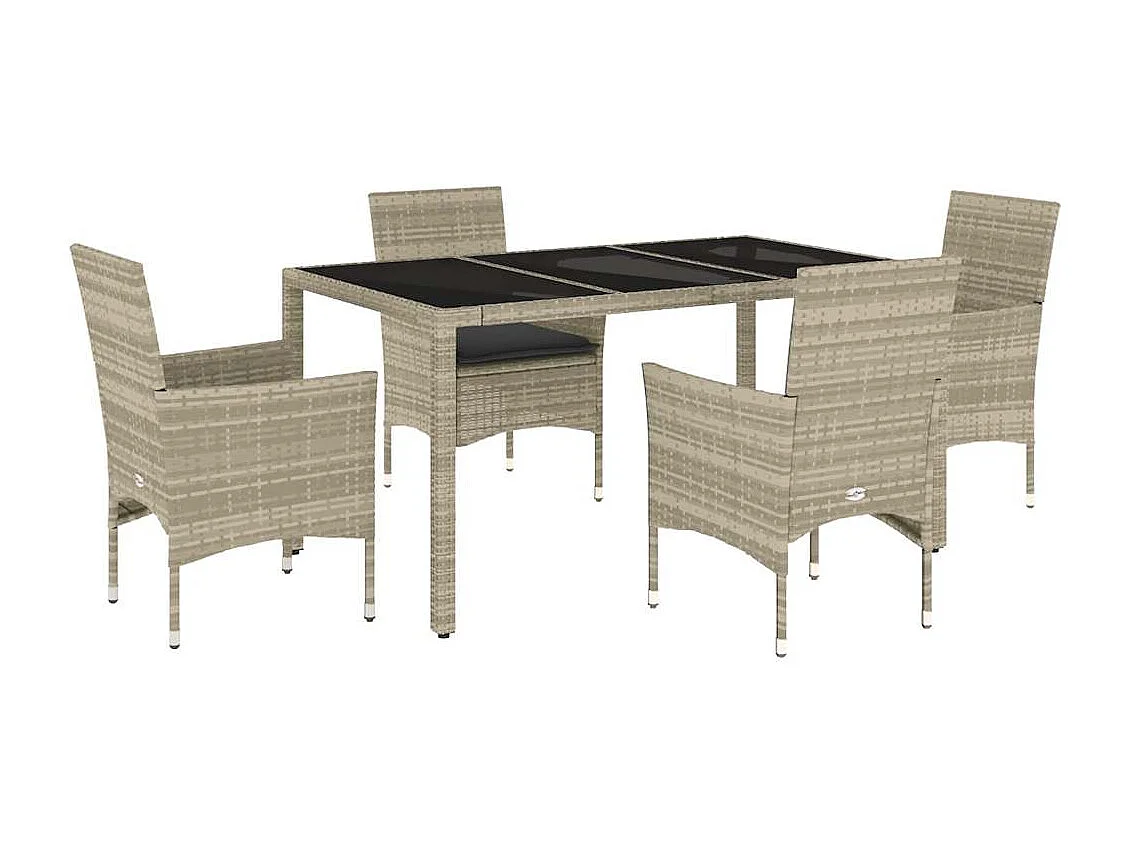 Stafford Springs  Ensemble à manger de jardin avec coussins 5 pcs rotin et verre