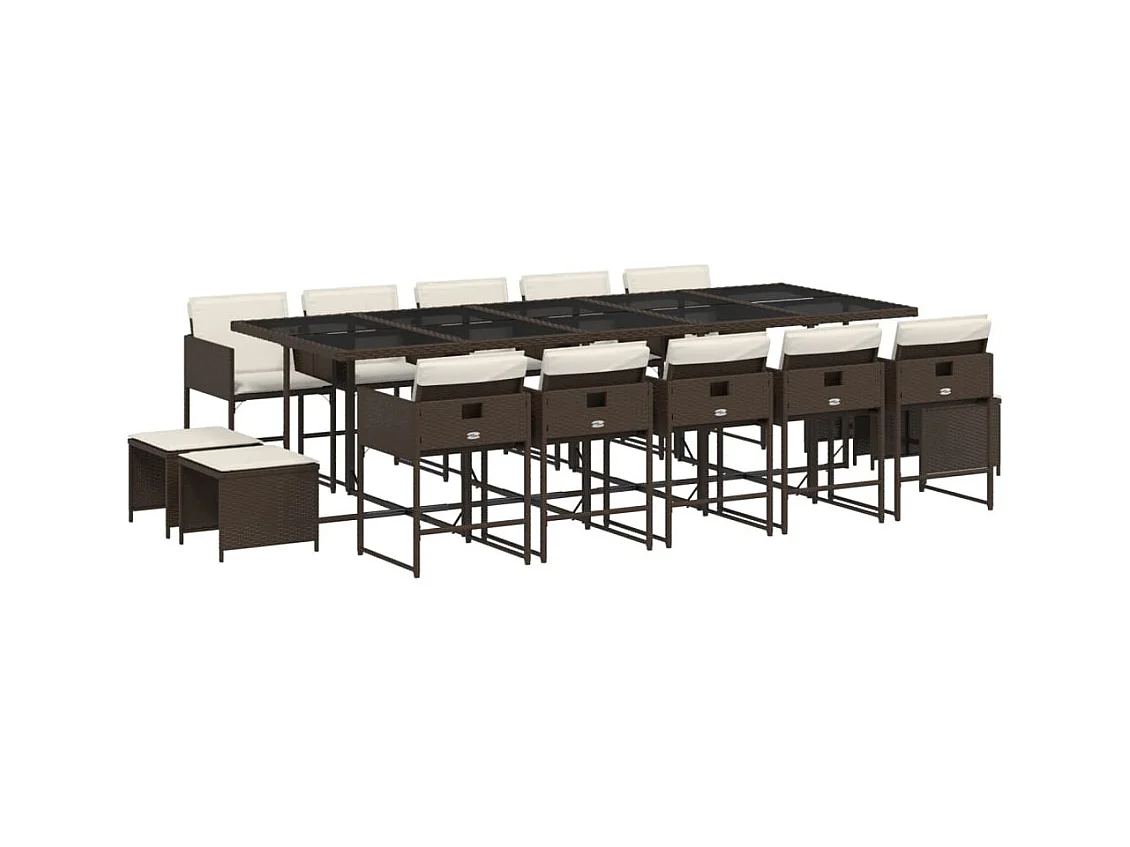 Kirkland  15-delige Tuinset met kussens poly rattan bruin