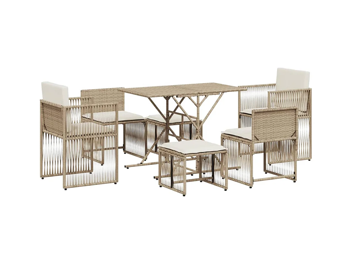 Cille  Ensemble à manger de jardin et coussins 7 pcs beige poly rotin