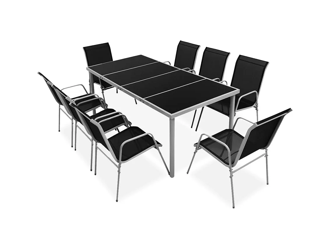 Garden Furniture -  Juego de comedor de jardín 9 piezas de acero negro