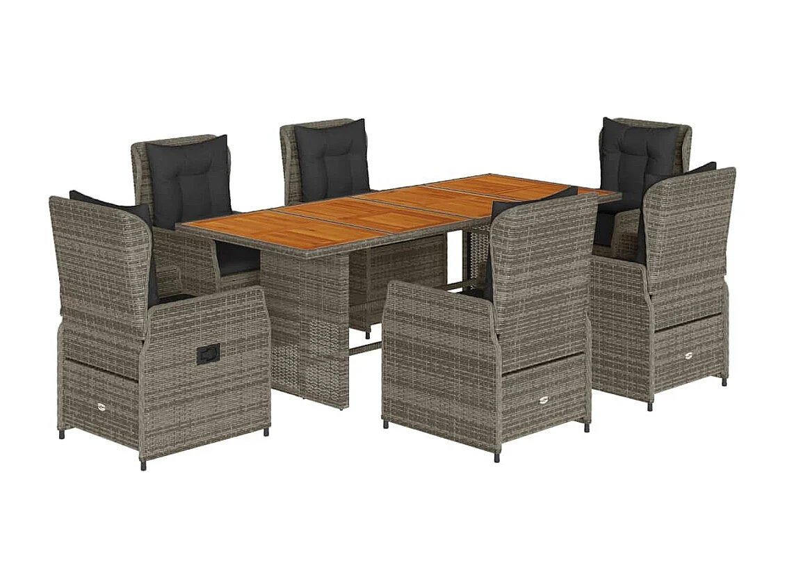 Zion  7-delige Tuinset met kussens poly rattan grijs