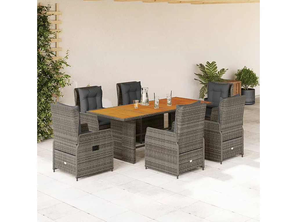 Zion  7-delige Tuinset met kussens poly rattan grijs