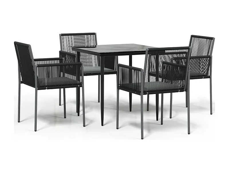 Giovanni Carlo  Set comedor jardín 5 pzas y cojines acero ratán sintético negro