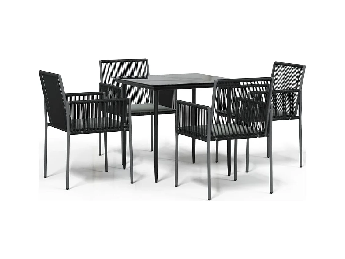 Giovanni Carlo  Set comedor jardín 5 pzas y cojines acero ratán sintético negro