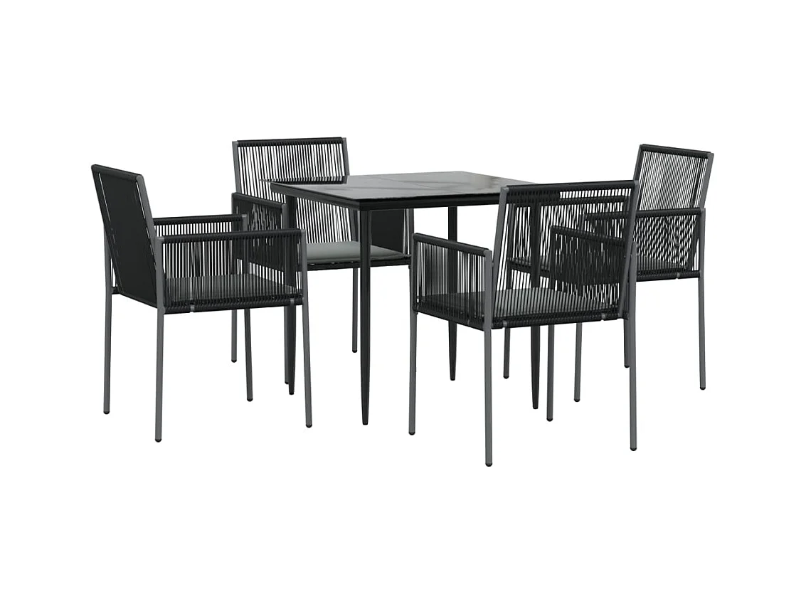 Giovanni Carlo  Set comedor jardín 5 pzas y cojines acero ratán sintético negro