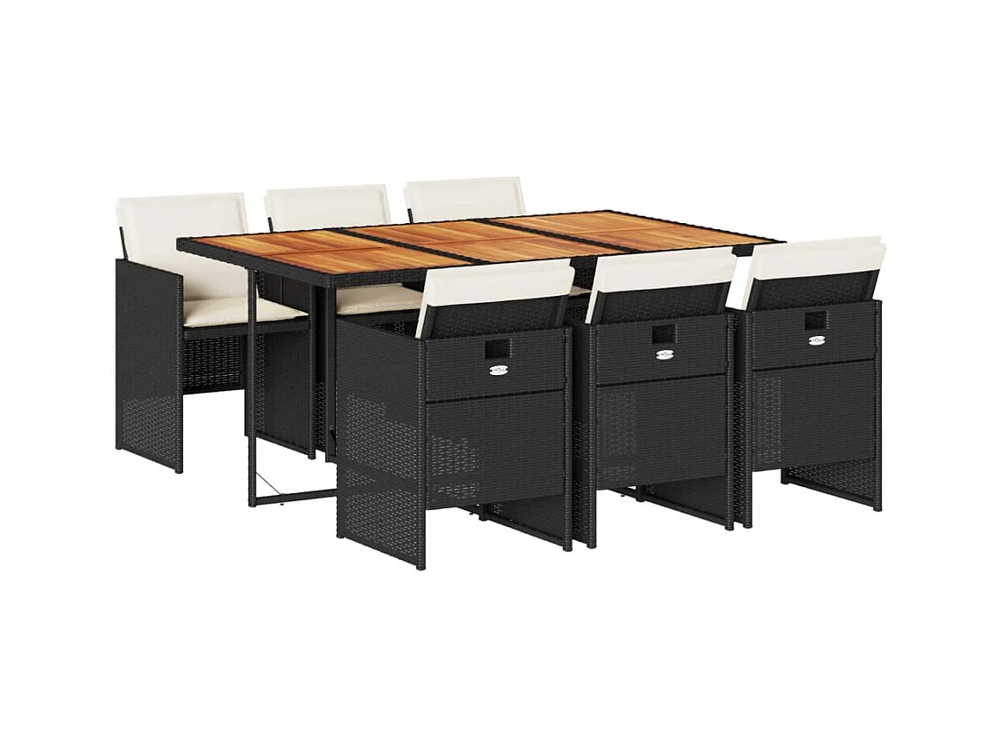 Ljungby  7-delige Tuinset met kussens poly rattan zwart