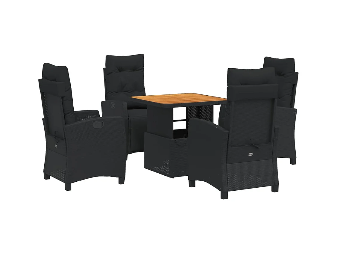 Isyra  Ensemble à manger de jardin coussins 5pcs Noir Résine tressée