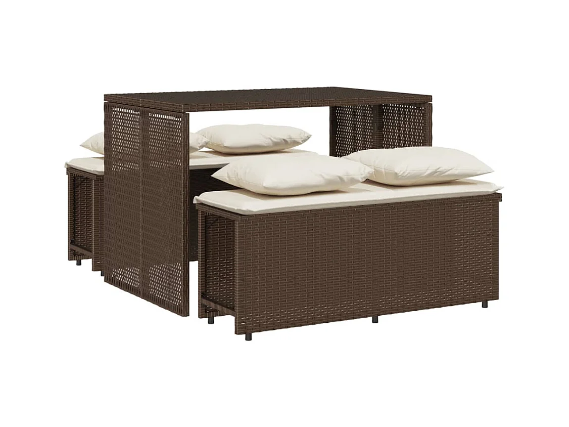 Zizo  Ensemble à manger de jardin 3 pcs et coussins marron poly rotin