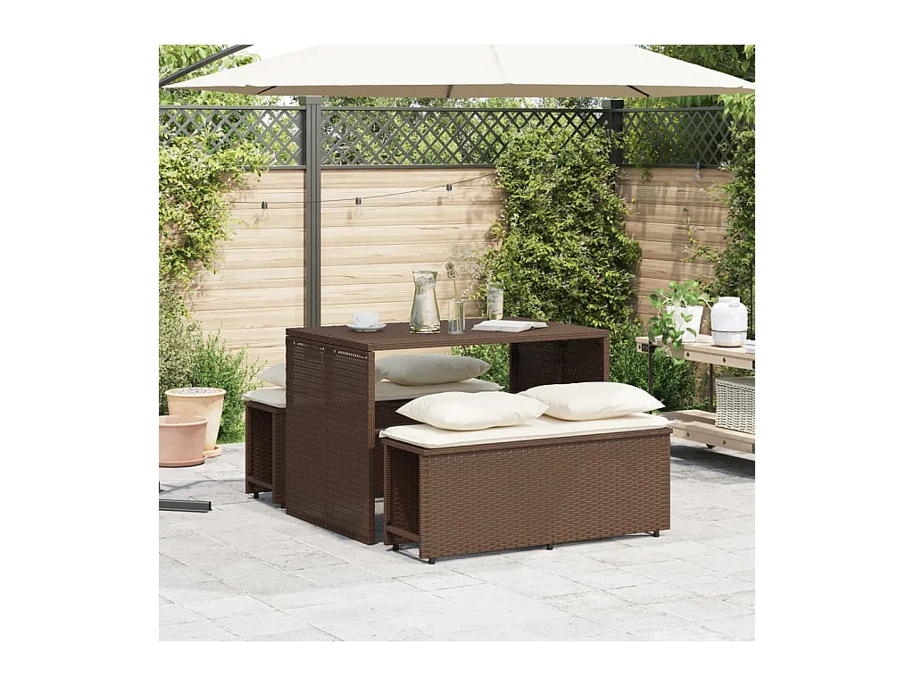 Zizo  Ensemble à manger de jardin 3 pcs et coussins marron poly rotin