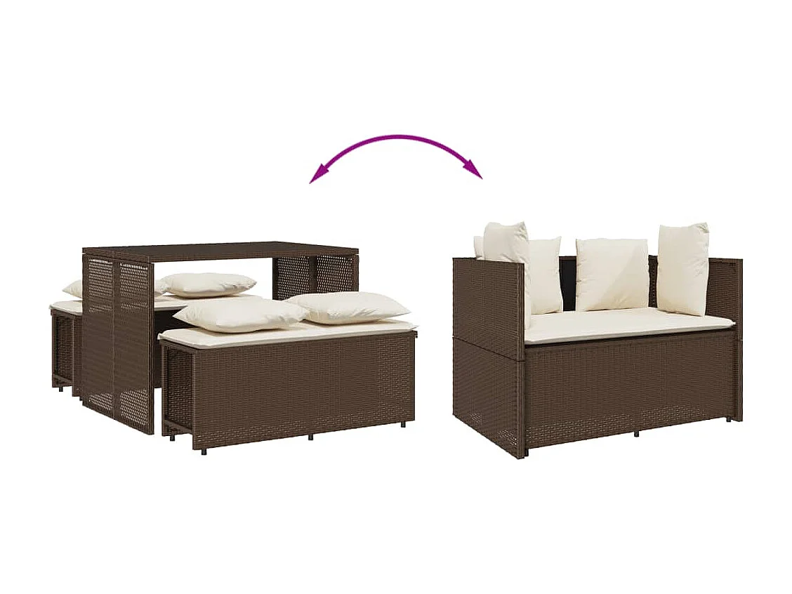 Zizo  Ensemble à manger de jardin 3 pcs et coussins marron poly rotin