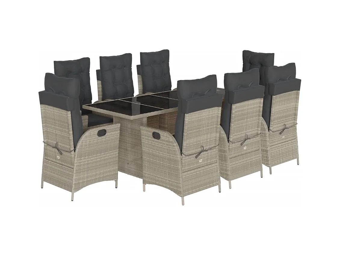 Emory  Ensemble à manger de jardin et coussins 9 pcs gris clair rotin