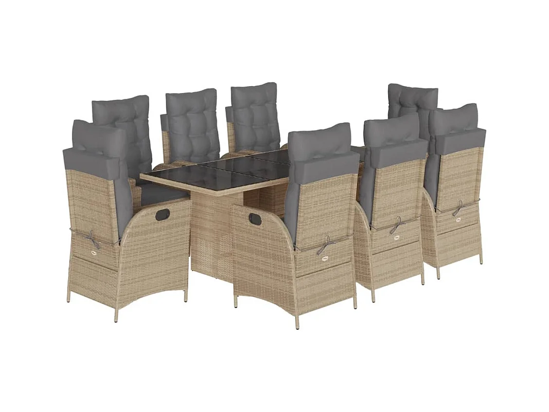 Emory  Ensemble à manger de jardin et coussins 9 pcs mélange beige